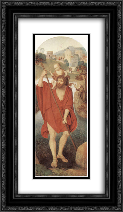 St. Christopher 14x24 Black Ornate Wood Framed Art Print Poster with Double Matting by Memling, Hans