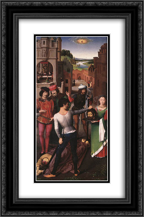 St. John Altarpiece left wing 16x24 Black Ornate Wood Framed Art Print Poster with Double Matting by Memling, Hans