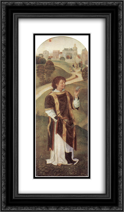 St. Stephen 14x24 Black Ornate Wood Framed Art Print Poster with Double Matting by Memling, Hans