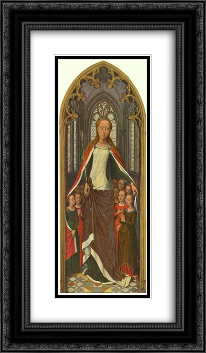 St. Ursula and her companions, from the Reliquary of St. Ursula 14x24 Black Ornate Wood Framed Art Print Poster with Double Matting by Memling, Hans
