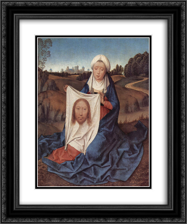 St. Veronica 20x24 Black Ornate Wood Framed Art Print Poster with Double Matting by Memling, Hans