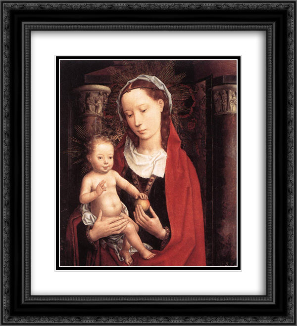 Standing Virgin and Child 20x22 Black Ornate Wood Framed Art Print Poster with Double Matting by Memling, Hans
