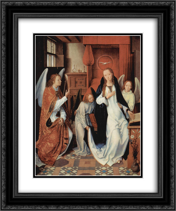 The Annunciation 20x24 Black Ornate Wood Framed Art Print Poster with Double Matting by Memling, Hans