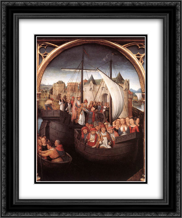 The Departure of Saint Ursula from Basle, panel from The Reliquary of St. Ursula 20x24 Black Ornate Wood Framed Art Print Poster with Double Matting by Memling, Hans