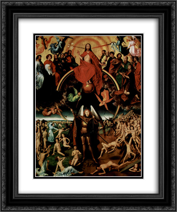 The Last Judgment, triptych, central panel Maiestas Domini with Archangel Michael weighing the souls 20x24 Black Ornate Wood Framed Art Print Poster with Double Matting by Memling, Hans