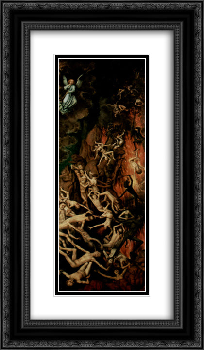 The Last Judgment, triptych, right wing Casting the Damned into Hell 14x24 Black Ornate Wood Framed Art Print Poster with Double Matting by Memling, Hans
