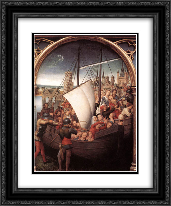 The Martyrdom of Saint Ursula and her companions at Cologne, from The Reliquary of St. Ursula 20x24 Black Ornate Wood Framed Art Print Poster with Double Matting by Memling, Hans