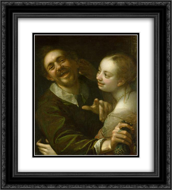 A couple at a guesthouse 20x22 Black Ornate Wood Framed Art Print Poster with Double Matting by Aachen, Hans von