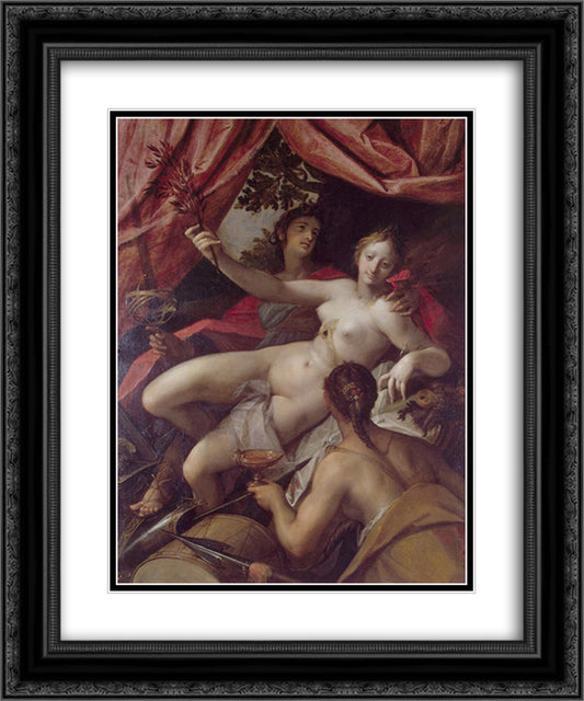 Allegory of Peace, Art, and Abundance 20x24 Black Ornate Wood Framed Art Print Poster with Double Matting by Aachen, Hans von