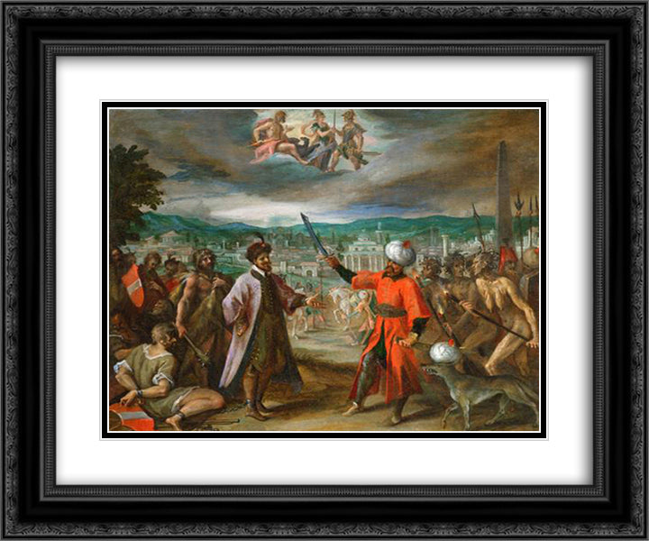 Allegory on the declaration of war before Constantinople 24x20 Black Ornate Wood Framed Art Print Poster with Double Matting by Aachen, Hans von