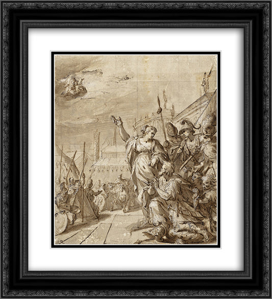 Augustus and the Tiburtine Sibyl 20x22 Black Ornate Wood Framed Art Print Poster with Double Matting by Aachen, Hans von