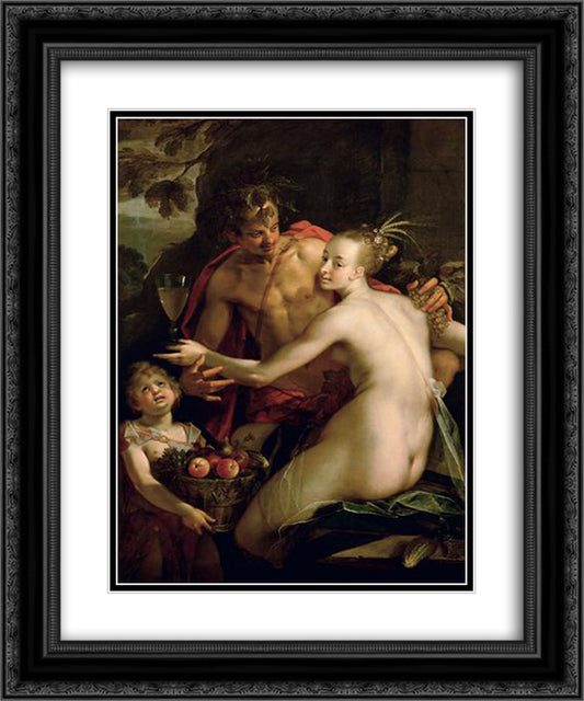 Bacchus, Ceres and Amor 20x24 Black Ornate Wood Framed Art Print Poster with Double Matting by Aachen, Hans von