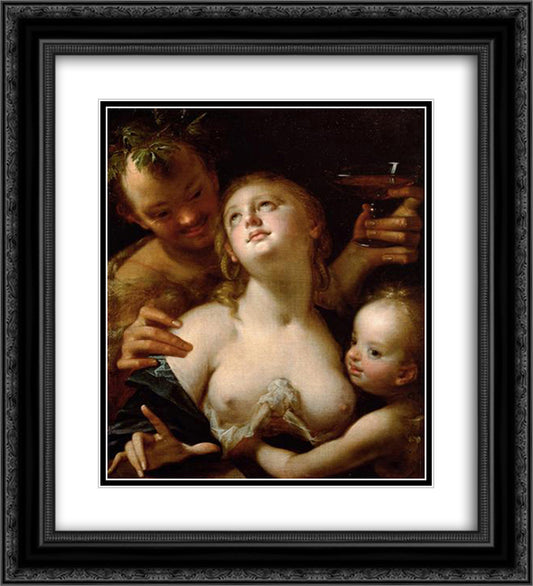 Bacchus, Venus and Cupid 20x22 Black Ornate Wood Framed Art Print Poster with Double Matting by Aachen, Hans von