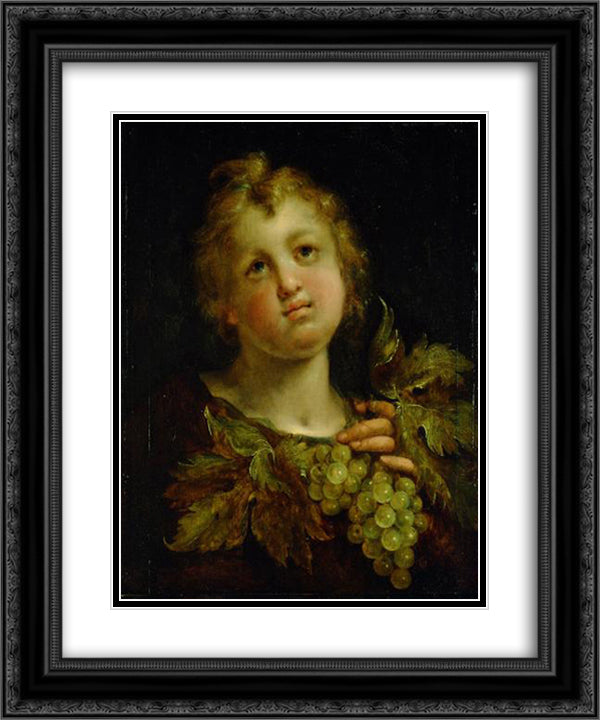 Boy with grapes 20x24 Black Ornate Wood Framed Art Print Poster with Double Matting by Aachen, Hans von