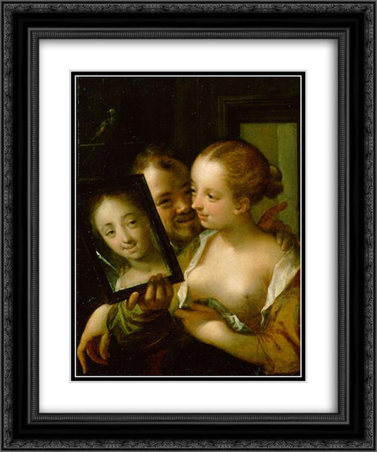 Couple with a mirror 20x24 Black Ornate Wood Framed Art Print Poster with Double Matting by Aachen, Hans von