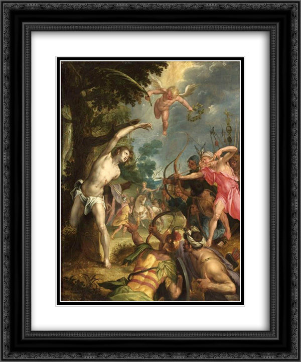 Martyrdom of Saint Sebastian 20x24 Black Ornate Wood Framed Art Print Poster with Double Matting by Aachen, Hans von