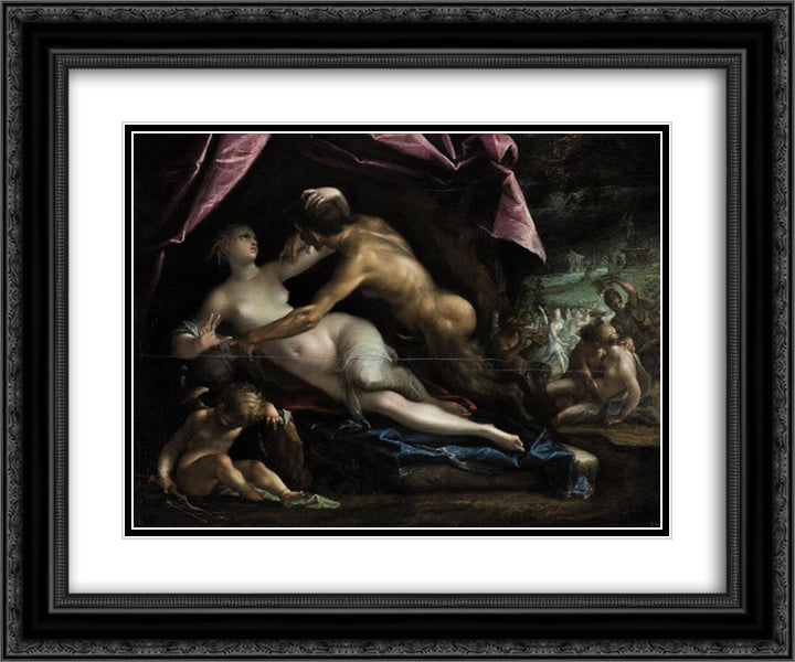 Pan and Selene 24x20 Black Ornate Wood Framed Art Print Poster with Double Matting by Aachen, Hans von