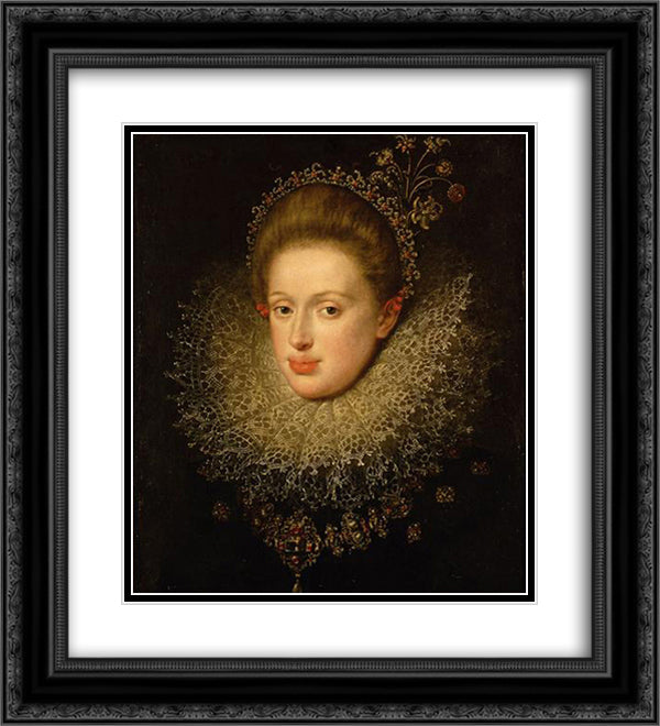 Portrait of Anna of Austria (1585-1618) 20x22 Black Ornate Wood Framed Art Print Poster with Double Matting by Aachen, Hans von