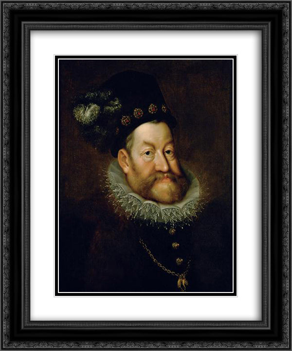 Portrait of Rudolf II, Holy Roman Emperor 20x24 Black Ornate Wood Framed Art Print Poster with Double Matting by Aachen, Hans von