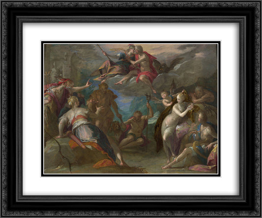 The Amazement of the Gods 24x20 Black Ornate Wood Framed Art Print Poster with Double Matting by Aachen, Hans von