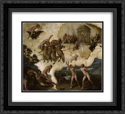 The fall of Phaeton 22x20 Black Ornate Wood Framed Art Print Poster with Double Matting by Aachen, Hans von