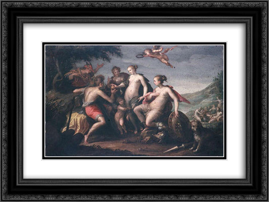 The judgment of Paris 24x18 Black Ornate Wood Framed Art Print Poster with Double Matting by Aachen, Hans von