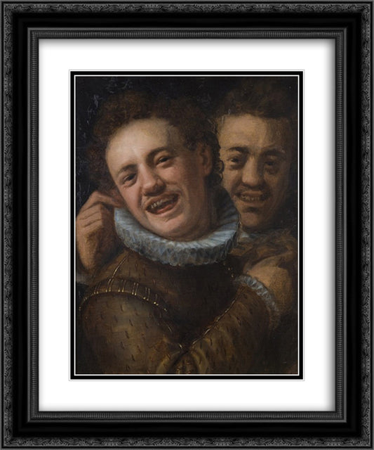 Two laughing men (double self-portrait) 20x24 Black Ornate Wood Framed Art Print Poster with Double Matting by Aachen, Hans von