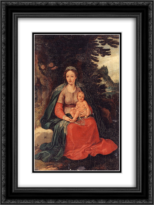 Virgin and Child 18x24 Black Ornate Wood Framed Art Print Poster with Double Matting by Aachen, Hans von