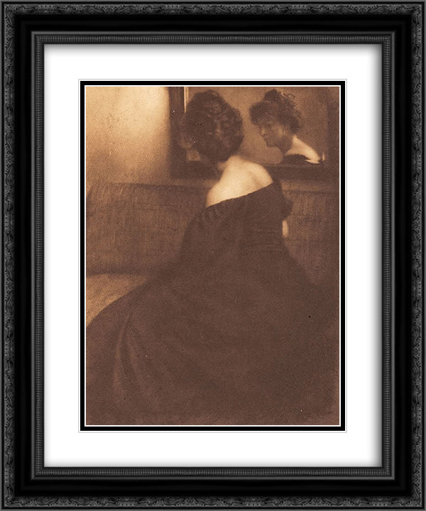 Lady before a mirror 20x24 Black Ornate Wood Framed Art Print Poster with Double Matting by Kuhn, Heinrich