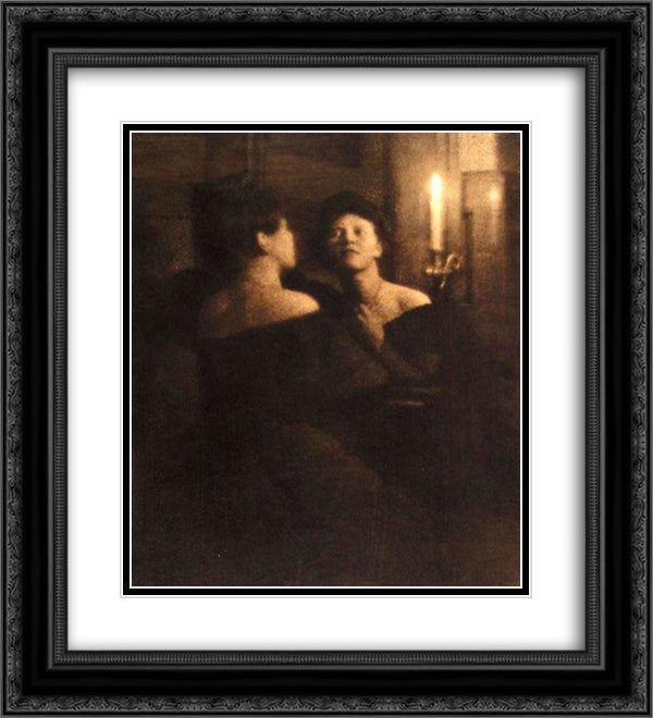 Woman at a Mirror 20x22 Black Ornate Wood Framed Art Print Poster with Double Matting by Kuhn, Heinrich