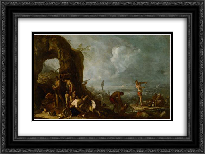 Sintflut 24x18 Black Ornate Wood Framed Art Print Poster with Double Matting by Schonfeld, Heinrich