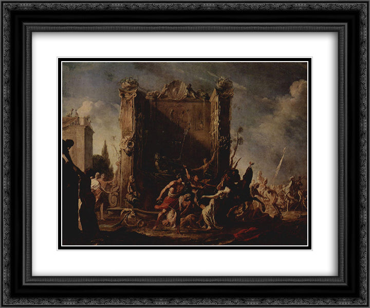 The Rape of the Sabines 24x20 Black Ornate Wood Framed Art Print Poster with Double Matting by Schonfeld, Heinrich