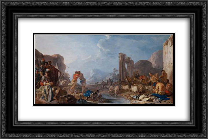 Versohnung Jakobs mit Esau 24x16 Black Ornate Wood Framed Art Print Poster with Double Matting by Schonfeld, Heinrich