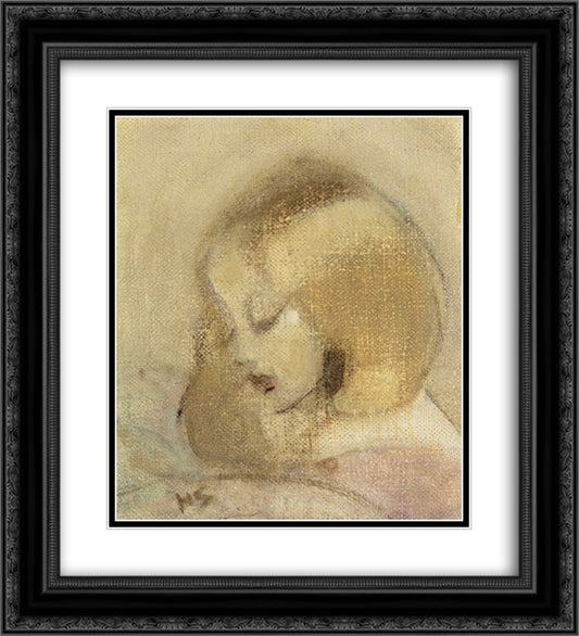 Annuli Reading 20x22 Black Ornate Wood Framed Art Print Poster with Double Matting by Schjerfbeck, Helene