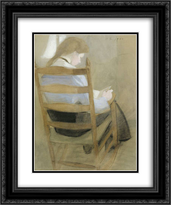 Girl Reading 20x24 Black Ornate Wood Framed Art Print Poster with Double Matting by Schjerfbeck, Helene