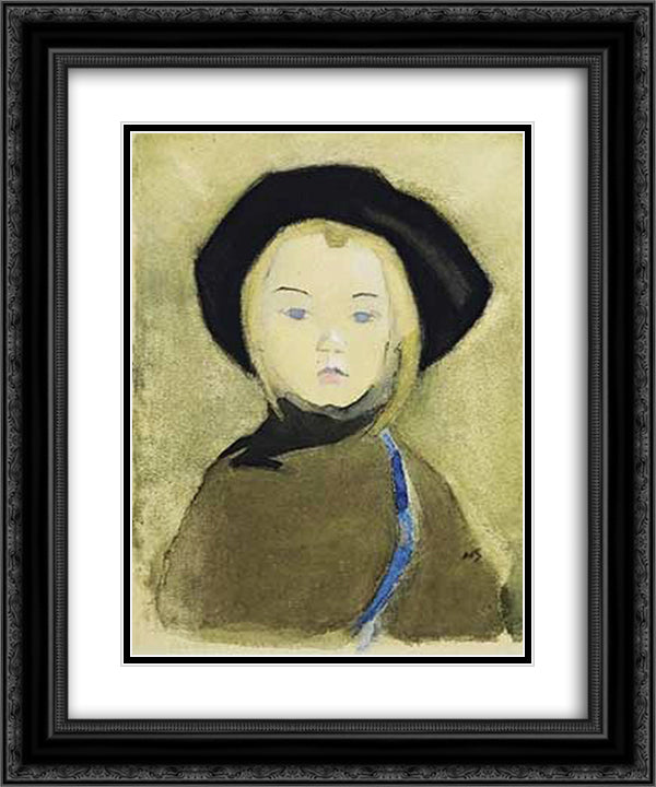 Girl With Blue Ribbon 20x24 Black Ornate Wood Framed Art Print Poster with Double Matting by Schjerfbeck, Helene