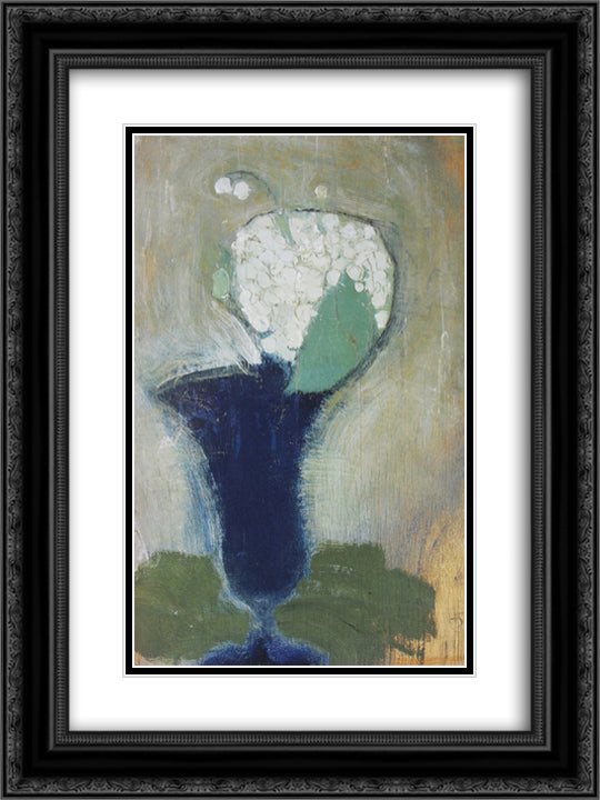 Lilies of the Valley in a Blue Vase II 18x24 Black Ornate Wood Framed Art Print Poster with Double Matting by Schjerfbeck, Helene