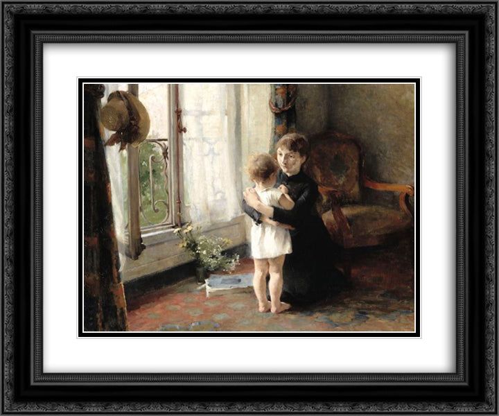 Mother and Child 24x20 Black Ornate Wood Framed Art Print Poster with Double Matting by Schjerfbeck, Helene