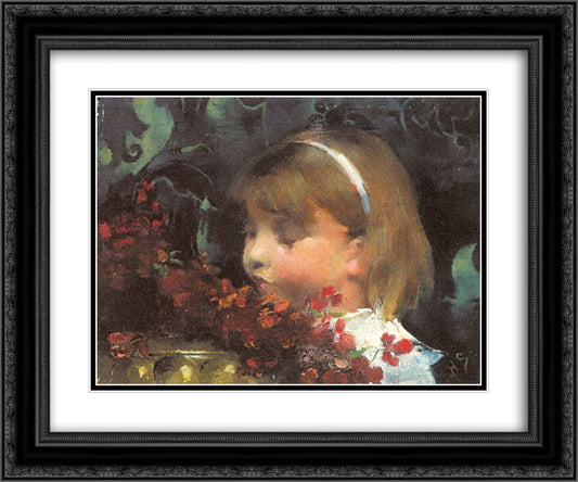 Portrait of a Child 24x20 Black Ornate Wood Framed Art Print Poster with Double Matting by Schjerfbeck, Helene