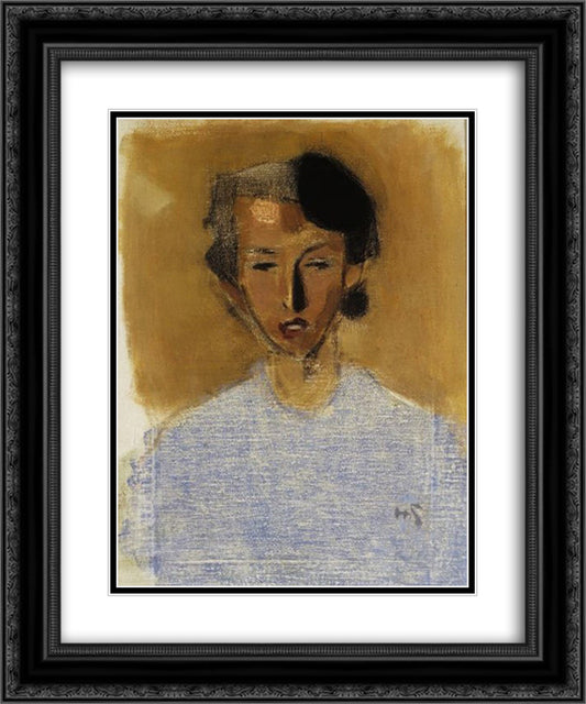 Portrait of a Girl in Blue and Brown (Inez) 20x24 Black Ornate Wood Framed Art Print Poster with Double Matting by Schjerfbeck, Helene