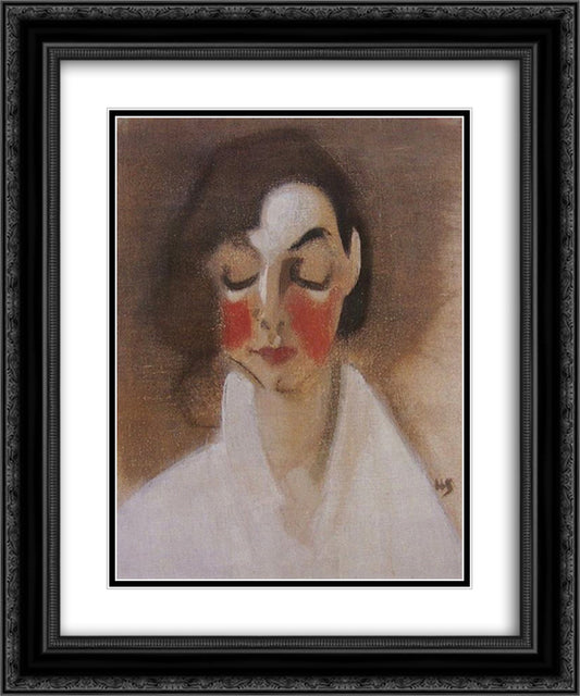 Rosy-Cheeked Girl 20x24 Black Ornate Wood Framed Art Print Poster with Double Matting by Schjerfbeck, Helene