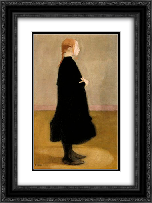 School Girl in Black 18x24 Black Ornate Wood Framed Art Print Poster with Double Matting by Schjerfbeck, Helene