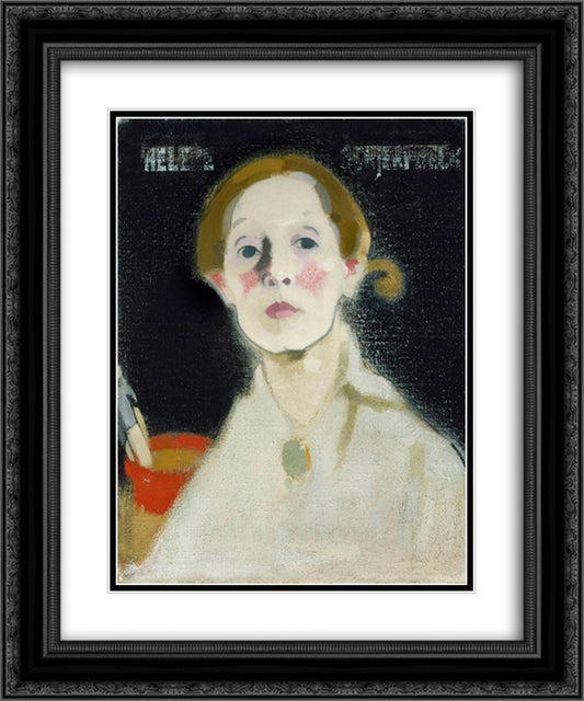 Self-portrait with Black Background 20x24 Black Ornate Wood Framed Art Print Poster with Double Matting by Schjerfbeck, Helene