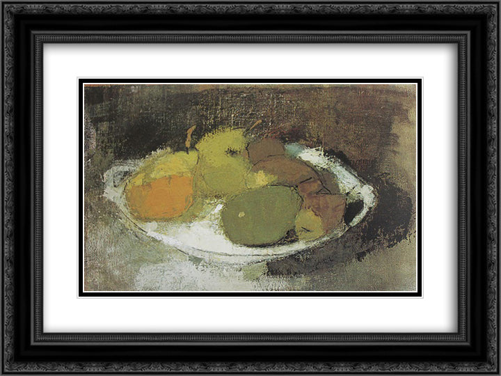 Still Life in Green 24x18 Black Ornate Wood Framed Art Print Poster with Double Matting by Schjerfbeck, Helene