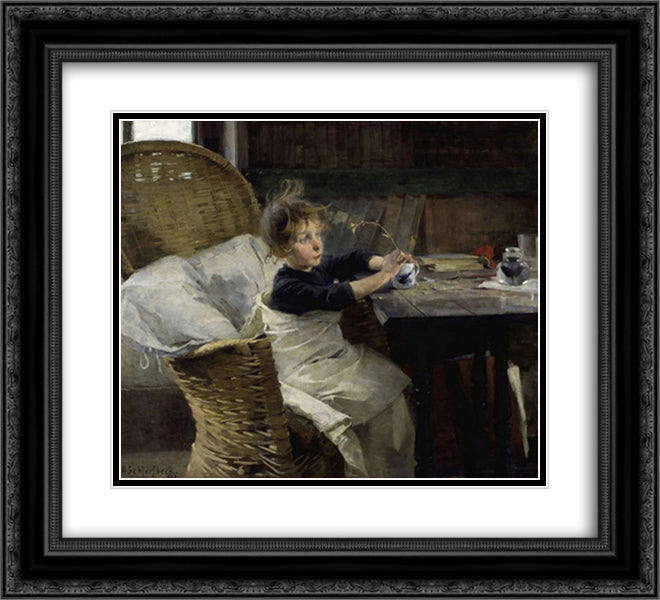 The Convalescent 22x20 Black Ornate Wood Framed Art Print Poster with Double Matting by Schjerfbeck, Helene