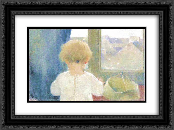 The Neck of a Little Girl 24x18 Black Ornate Wood Framed Art Print Poster with Double Matting by Schjerfbeck, Helene