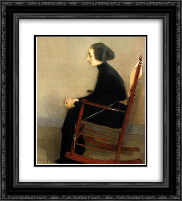 The Seamstress (The Working Woman) 20x22 Black Ornate Wood Framed Art Print Poster with Double Matting by Schjerfbeck, Helene