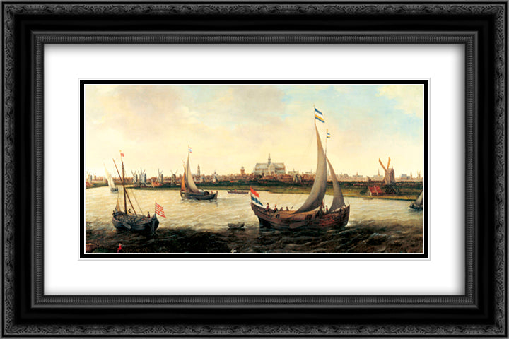 unknown title 24x16 Black Ornate Wood Framed Art Print Poster with Double Matting by Vroom, Hendrick Cornelisz