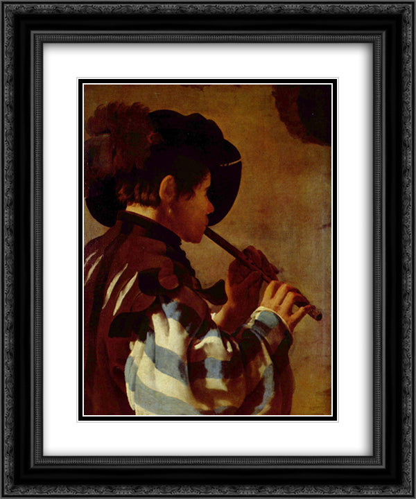 Boy Playing a Fife 20x24 Black Ornate Wood Framed Art Print Poster with Double Matting by Terbrugghen, Hendrick