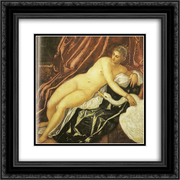 Leda and the Swan 20x20 Black Ornate Wood Framed Art Print Poster with Double Matting by Terbrugghen, Hendrick